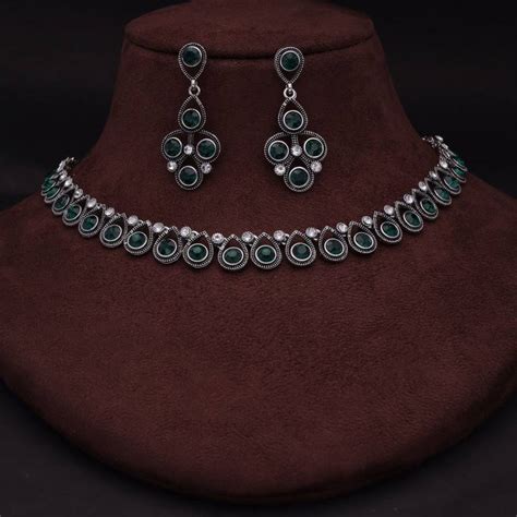 brado jewellery Brass Gold-plated Silver, Green Jewellery Set Price in ...