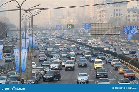 Beijing Heavy Traffic Jam And Air Pollution Editorial Stock Photo ...