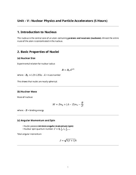 Unit V: Nuclear Physics & Particle Accelerators (Detailed Notes) - Studocu