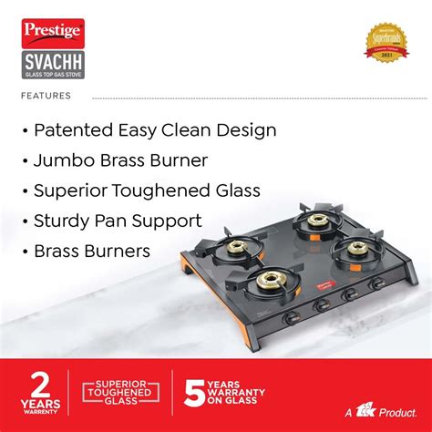Prestige Svachh Glass Top 4 Burners with Liftable Burner Gas Stove | B ...