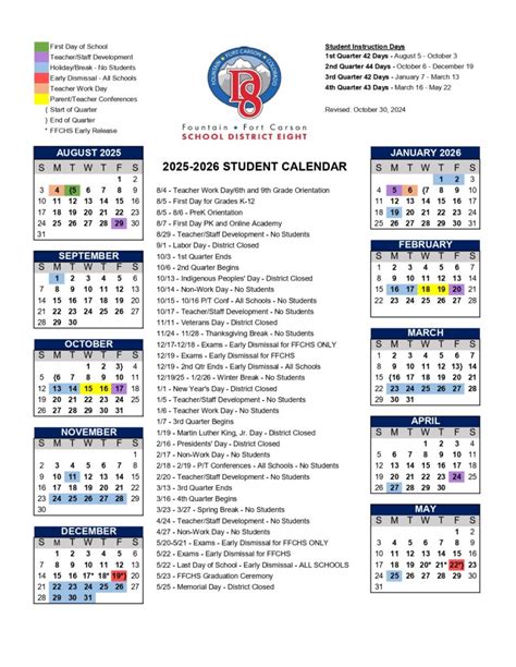 Fountain-Fort Carson School District Calendar 25-26 Revised [PDF ...
