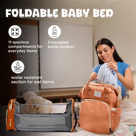 Diaper Bag | 11 Pockets, Foldable Baby Bed & Changing Station | USB ...