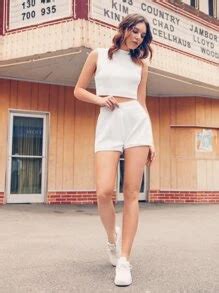 Amiko Cable Knit Crop Tank Top & Shorts Set | SHEIN USA