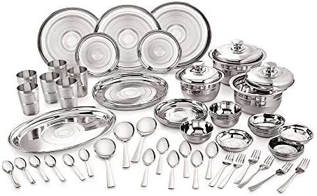 Neelam Stainless Steel 24 Gauge Diamond Touch Dinner Set, 61 pcs ...