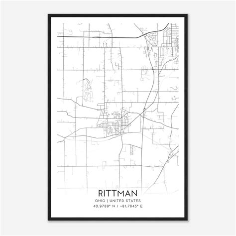 Rittman Ohio Map Poster, Modern Home Decor Wall Art Print - Custom Maps ...