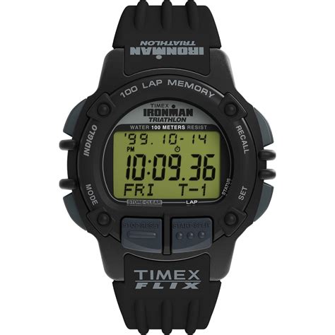 Buy Timex Men's Ironman Flix 100 Lap 42mm Watch - Black Strap Digital ...
