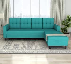 Adorn India Darcy L Shape 5 Seater Sofa Set (RHS) (Aqua Blue) (3 Year ...