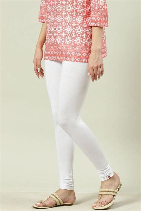 White Cotton Blend Solid Churidar at Biba India
