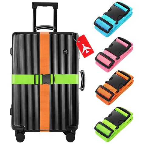 Uniavo (4 Pcs) Luggage Belt Strap with Luggage Tags for Suitcases (Red ...