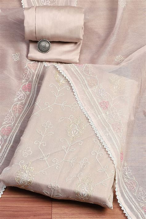 Buy Light Mauve Machine Embroidered Unstitched Suit Set Online at Biba ...