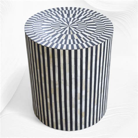 Illusion Bone Inlay Stripe Side Table Black – Luxury Handicrafts