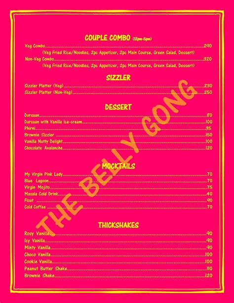 Menu at The Belly Gong, Kolkata, 127/1