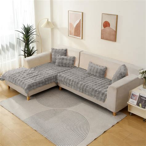 HOKIPO Premium Faux Rabbit Fur Sofa Mats for L Shape and 1/2/3 Seater ...