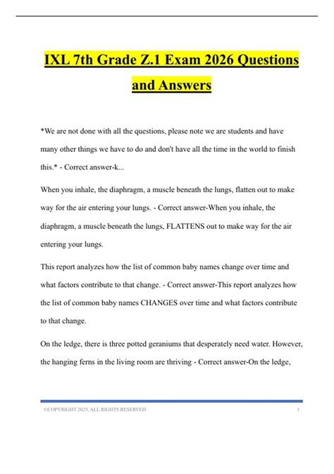 IXL 7th Grade Z.1 Exam 2026 Questions and Answers - IXL - Stuvia US