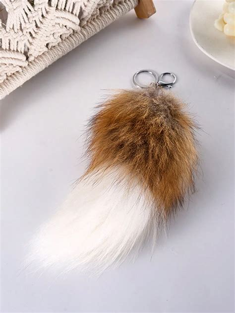 Llavero de coche con colgante de cola de zorro de moda hecho de peluche ...