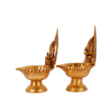 Brass Ganesha Lakshmi Oil Lamps Pair 8.5 Inch | Budhshiv.com