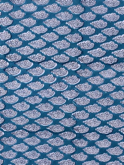 Blue Small Kali Flower Bloom Booti Cotton Cambric Rapid Sanganeri Fabric