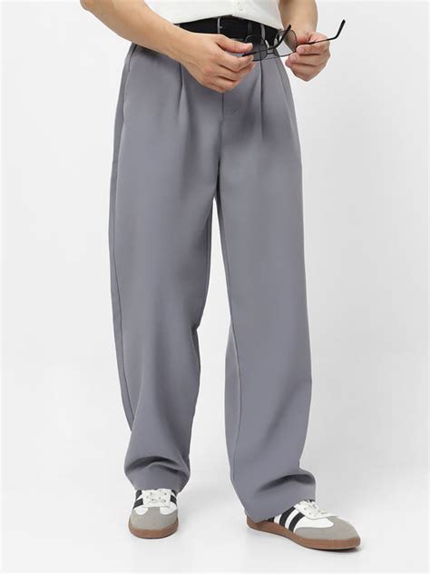 Men's Grey Loose Baggy Fit Solid Korean Pants Stretchable – Urbano Fashion