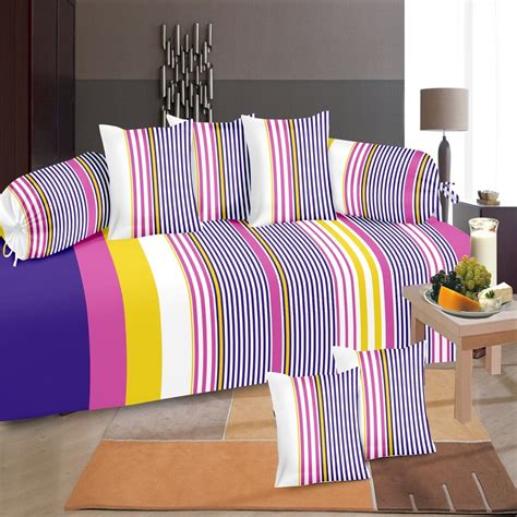Zainhome 120 Tc Cotton 8 Piece Platinum Series Diwan Set, Striped Style ...