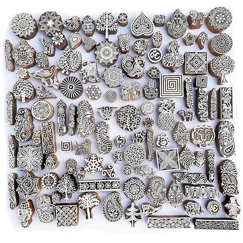 Royal Kraft Assorted Wooden Block Printing Stamps (Set of 25) Bulk01_25 ...