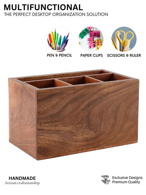 VarEesha Bambusa Hand Crafted Chatai Acacia Wood Four Part Desk Organizer