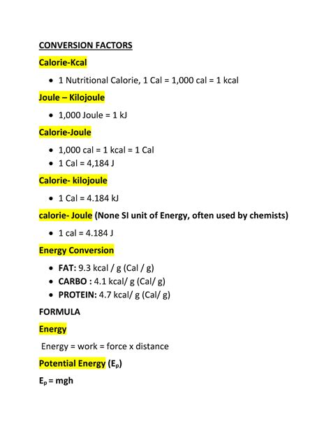 Joules Calories Conversion Factor at Victoria Jenkins blog