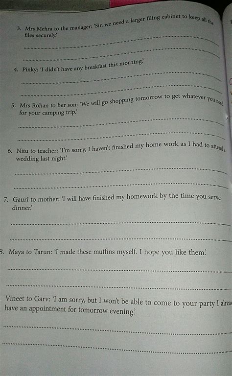 change the following sentences into indirect speech using appropriate ...