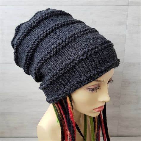 Man Dreads Beanie, Hand Knitted Slouchy Hat, Unisex Dreadlocks ...