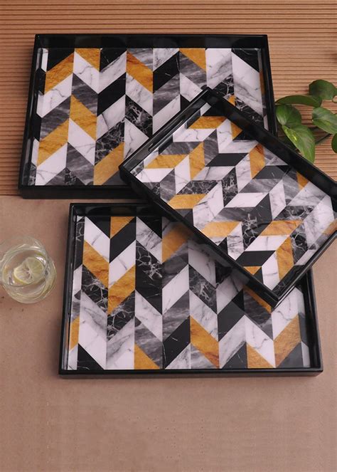 Get Chevron Marble Print Tray Set of 3 at ₹ 3400 | LBB Shop