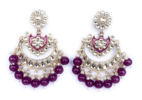 Buy MyTinyJewels Stylish Purple Earrings: Meenakari Chandbali, Matt ...