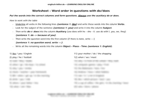 SOLUTION: Worksheet word order questions do en - Studypool