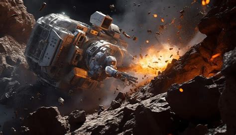 Closeup futuristic asteroid space mining operator high fidelity detail ...