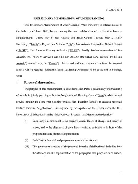 Fillable Online Preliminary Memorandum of Understanding for Eastside ...