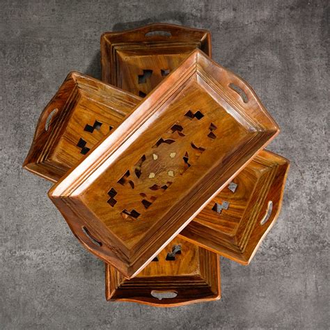 Naayaab Craft Premium Pakka Sheesham Wooden Rectangular Serving Tray ...