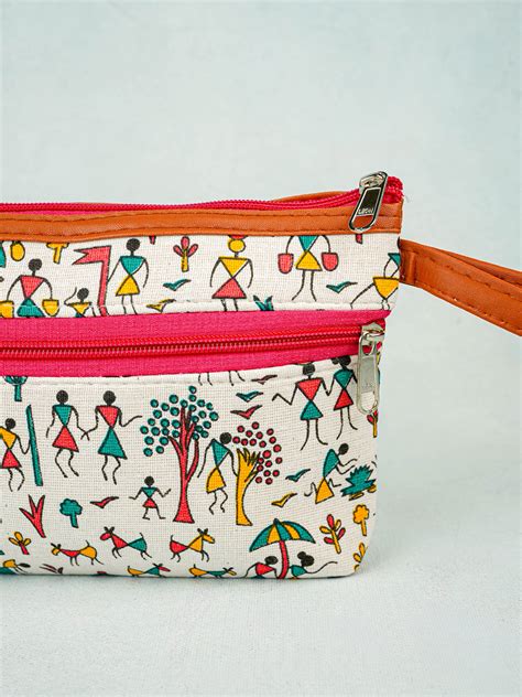 Warli Printed Purse with Zipper - WBG0812 – Wedtree