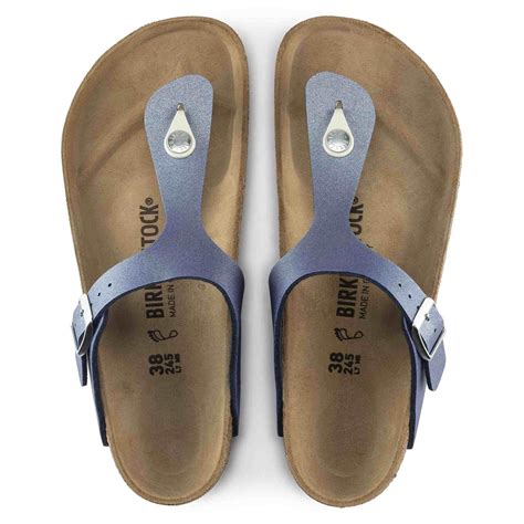 BIRKENSTOCK Gizeh Sandals - Icy Metallic Stone Gold, Azure Blue
