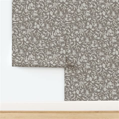 Wild Garden Vines in Pale Taupe and Dark Taupe Wallpaper | Spoonflower