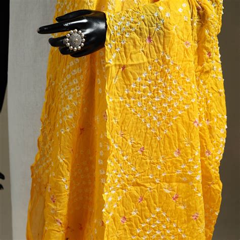 Yellow Kutch Tie-Dye Pure Mul Cotton Bandhani Dupatta