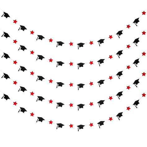 5Pcs Black & Red Paper Graduation Cap Stars Garland Banner-Graduation ...