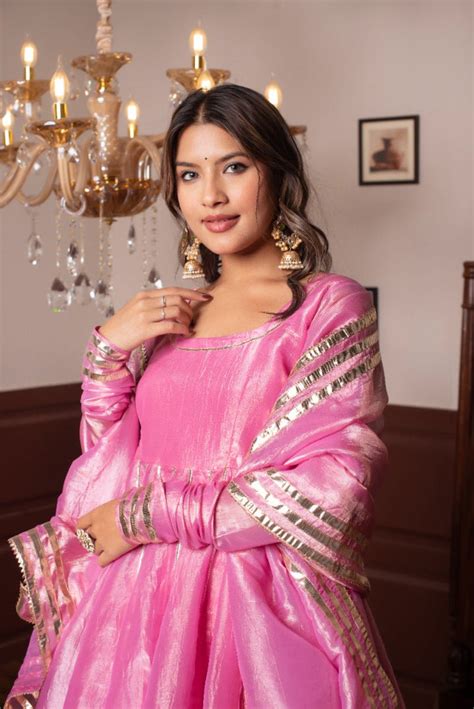 GHAZAL PINK COSMOS SILK GOTA PATTI ANARKALI SET WITH COSMOS SILK DUPAT ...
