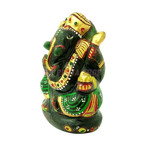Colored Ganesha Idol in Green Jade Gemstone - 60 Gms