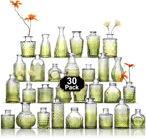Amazon.com: Arme Bud Vase Set of 30, Green Vases Glass Bud Vases in ...