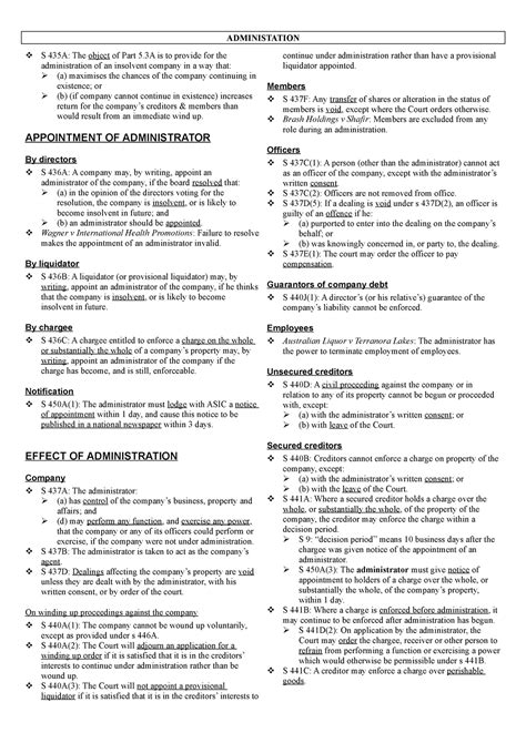 Corporate Law 10 - ADMINISTATION S 435A: The object of Part 5 is to ...