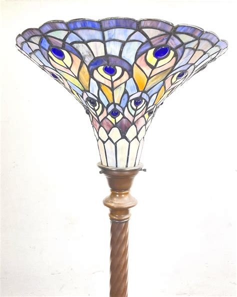 Lot - Art Deco Style Stained Glass Torchiere Floor Lamp