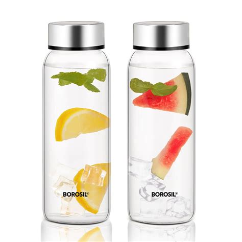 Borosil 750ml Crysto 2pc Bottle Set with Stainless Steel Lid ...