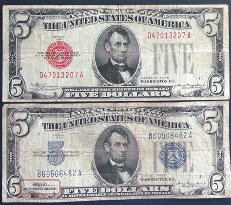One 1934 $5 Silver Certificate & One 1928b $5 United States Note ...
