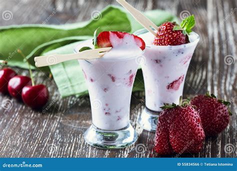 Frozen Fruit Smoothies with Fresh Strawberries on Top Stock Photo ...