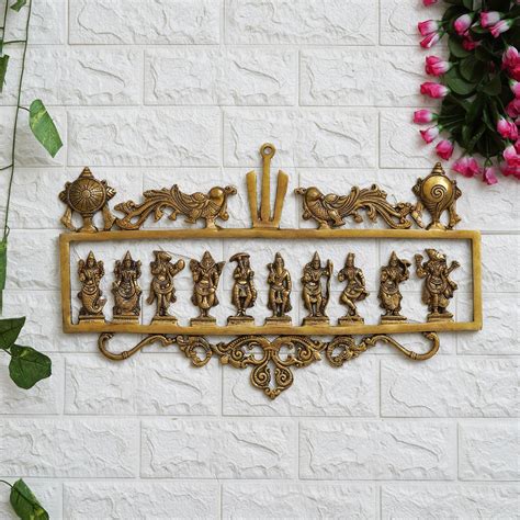 Golden Brass Vishnu Dashavatara - Ten Incarnations of Lord Vishnu Reli ...