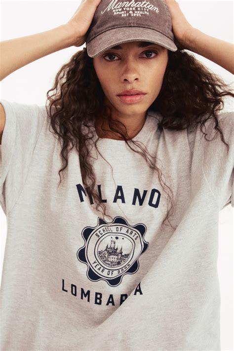 Oversized printed T-shirt - Light grey marl/Milano - Ladies | H&M IN