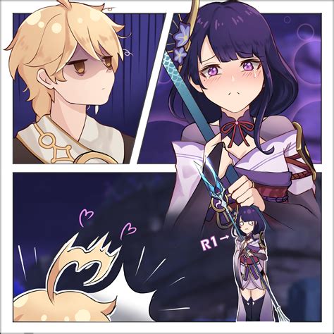 raiden shogun and aether (genshin impact) drawn by hafuku | Danbooru